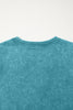 Turquoise Mineral Wash Western Embroidered Detail Short Puff Sleeve Cotton Tee