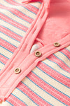 Pink Stripe Buttoned V Neck Collared Drop Shoulder Top