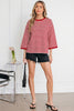 Racing Red Striped Print Drop Shoulder Lace Trim Bracelet Sleeve Loose Top