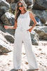 Light Grey Solid Color Crew Neck Drawstring High Waist Sleeveless Jumpsuit