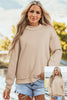 Black Oversize Drop Shoulder Reversible Mock Neck Sweatshirt