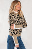 Brown Leopard Pattern Lace Ribbed Detail Button Cuffed Sweater