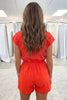 Tomato Red Half Zip Polo Tee Elastic Waist Romper