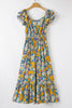 Yellow Floral Allover Print Shirred Cut Out High Waist Jumpsuit