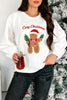 White Embroidered Gingerbread Cozy Christmas Long Sleeve Round Neck Pullover Sweatshirt
