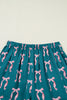 Green Ribbon Bow Print Silky Long Sleeve Shirt and Shorts 2pcs Pajama Set