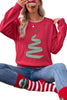 Racing Red Stitched Detail Christmas Tree Holiday Casual Sweater