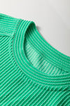 Bright Green Solid Corded Knit Short Sleeve T Shirt and Wide Leg Pants Set