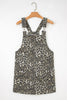 Gray Leopard Print Pocketed Loose Fit Denim Overall Dress