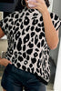 Black Leopard Print High Neck Short Sleeve Sweater