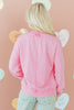 Bright Pink Mineral Wash Crossed Crew Neck Drop Shoulder Loose Sweatshirt