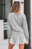 Light Grey Lace Patchwork Drop Shoulder Pullover Drawstring Skort 2pcs Outfit