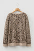 Khaki Leopard Textured Ribbed Trim Plus Size Long Sleeve Top
