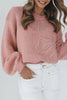 Peach Blossom Big Flower Accent Bubble Sleeve Drop Shoulder Sweater
