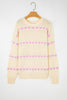 Pink Heart Pattern Valentine Ribbed Knit Sweater