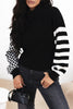 Smoke Gray Striped Plaid Patchwork Waffle Knit Turtleneck Sweater