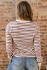 Red Dahlia Striped Print Drop Shoulder Long Sleeve Henley Top