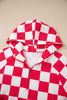 Red Checkered Print Half Zip Hoodie Loose Pant Set