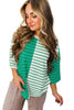Pink Stripe Colorblock 3/4 Sleeve Loose T Shirt
