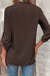 Brown Stripe V Neck Roll Up Sleeve Pocket Patched Classic Shirt