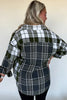 Black Plaid Print Textured Knit Buttoned Shacket