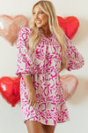 Pink Leopard Print Loose Fit Babydoll Mini Dress