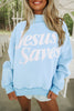 Fiery Red Jesus Saves Slogan Print Stand Neck Baggy Sweatshirt