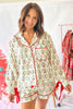 Beige Nutcracker Print Contrast Trim Tied up Bow Silky 2pcs Pajama Set