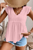 Light Pink Textured Ruffled Trim V Neck Flutter Flowy Top