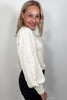 Oatmeal Shirred Cuffs Puff Sleeve Peasant Top