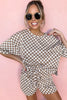 Brown Checkered Top and Short Casual 2pcs Set