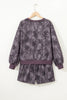 Brown Abstract Woodland Camo Print Baggy Pullover Drawstring Shorts Set