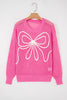 Sachet Pink Sweet Bow Decor Hollow Out Knitted Drop Shoulder Sweater
