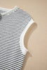 Black Stripe Contrast Trim Cap Sleeve Button Down Casual Cardigan
