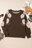 Dark Brown Floral Print Drop Shoulder Relaxed Pullover Sweater