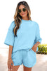 Light Pink Solid Color Exposed Seam Mock Neck Oversize Tee Casual Shorts 2pcs Outfit