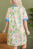 Multicolour Floral Print Striped Trim Button Down Shift Dress