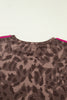 Brown Retro Leopard Print Contrast Varsity Stripe Trim Plus Size 2pcs Short Set