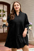 Black Contrast Trim Knot Cuffs Plus Size V Neck Mini Dress