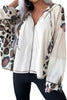 Apricot Oversized Leopard Contrast Mixed Texture Patchwork Zip Up Drop Shoulder Hoodie