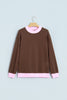 Pink Colorblock Trim Crewneck Long Sleeve Pullover Sweatshirt