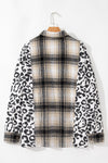 Black Plus Size Plaid Leopard Printed Patchwork Button Up Shacket