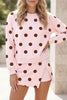 Brown Polka Dot Two Piece Set Long Sleeve Casual Skirt Set