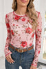 Pink Floral Print Exposed Seam Detail Mesh Long Sleeve Top