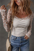 White Floral Lace Patchwork Square Neck Long Sleeve Top