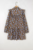 Brown Floral Print Ruffled Detail Shirt Collar Button Down Long Sleeve Dress