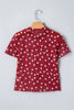 Racing Red Allover Heart Print Mesh Short Sleeve Top