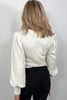 Oatmeal Shirred Cuffs Puff Sleeve Peasant Top