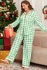 Green Plaid Print Contrast Trim Long Sleeve Plus Size Pajama Set