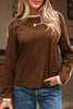 Dark Brown Varsity Striped Accent Contrast Crew Neck Long Sleeve T Shirt